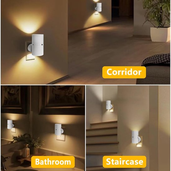 1 stuks LED-nachtlampjes met stekker - Nachtlampjes met stekker, schemersensor - 5-300 lm, instelbare helderheid - 2700K - Dimbare nachtlampjes voor keuken, hal, slaapkamer en trap -Zwart van LOFTer — afbeelding 4