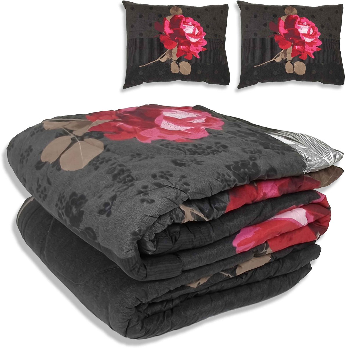 Dekbed zonder overtrek - All year 240x220cm - Rozen Zwart Rood - Wasbaar Dekbed Zonder Overtrek – Hypoallergeen & Antibacterieel – 30 dagen proefslapen - Wasbaar hoesloos dekbed - Bedrukt dekbed - zomerdekbed & winterdekbed