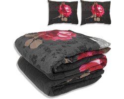 Dekbed zonder overtrek - All year 240x220cm - Rozen Zwart Rood - Wasbaar Dekbed Zonder Overtrek – Hypoallergeen & Antibacterieel – 30 dagen proefslapen - Wasbaar hoesloos dekbed - Bedrukt dekbed - zomerdekbed & winterdekbed
