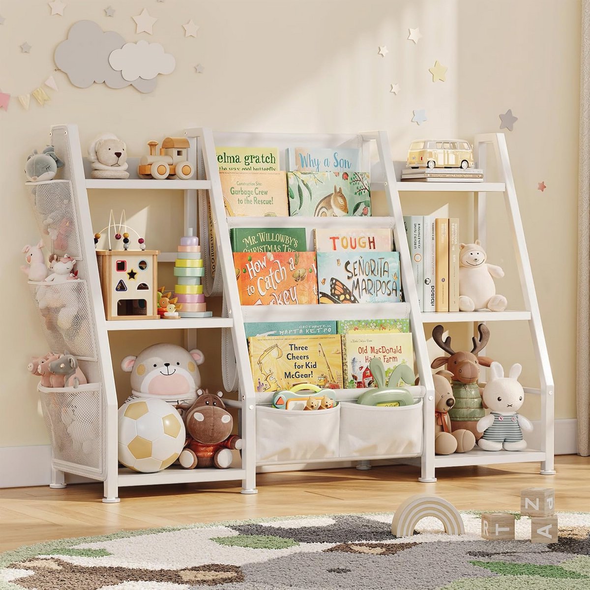 Kinderen Boekenkast Grote Opslag, 3-tiers Boekenkast, Speelbord Organizer met 3 Compartime