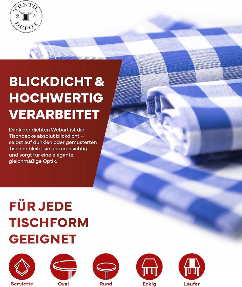 Geruite tafelkleed 100% katoen voor landelijke stijl, 100 x 100 cm in blauw en wit