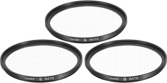 Allecta - Lensfilterset 58 mm met Starburst effect voor nachtfotografie landschappen - 4 punten 6 punten 8 punten - glazen filter incl sternobjectieffilter