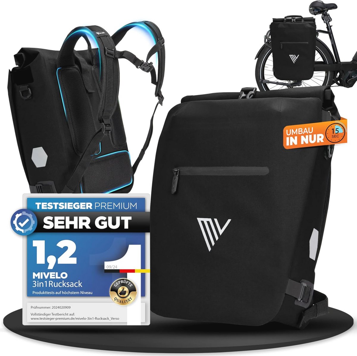 3-in-1 Fietstas voor Bagagedrager, Rugzak, en Schoudertas - Waterdicht en Comfortabel