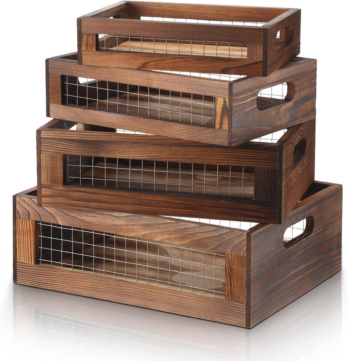 Set van 4 Houten Nestbare Opbergmanden voor Keuken en Huis