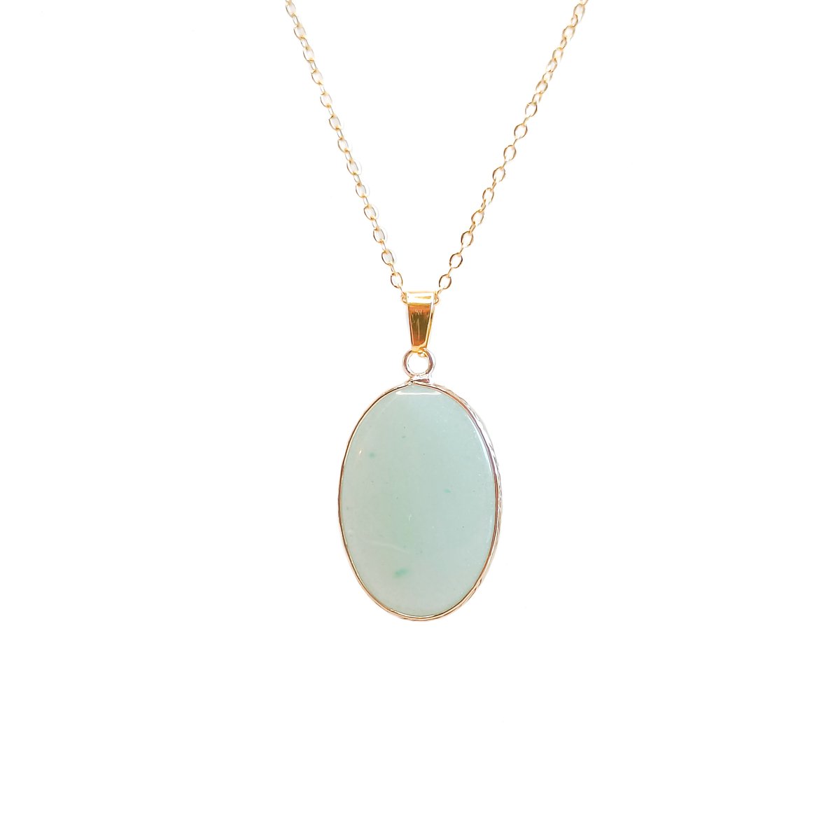 Ava&Imber Groene Jade Ketting Ovaal Stainless Steel Goud (RVS)