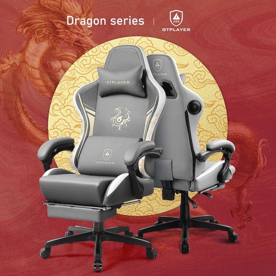 Ergonomische Gamingstoel met Bluetooth-luidsprekers en Voetensteun - Comfortabele Draaistoel voor Gamers - Grijs — afbeelding 5