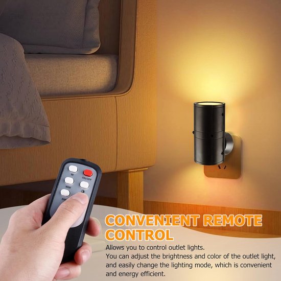 1 stuks LED-nachtlampjes met stekker - Nachtlampjes met stekker, schemersensor - 3-kleuren LED-nachtlampje - Dimbaar LED -Met afstandsbediening -voor keuken, hal, slaapkamer en trap-Wit — afbeelding 3