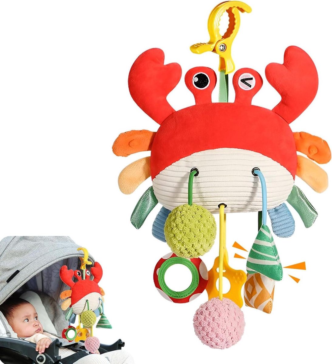 Allecta - Speelgoed Kinderwagen voor Pasgeborenen - Activiteiten - Rammelspeelgoed - Pluche - Cadeau - Krab - Wieg