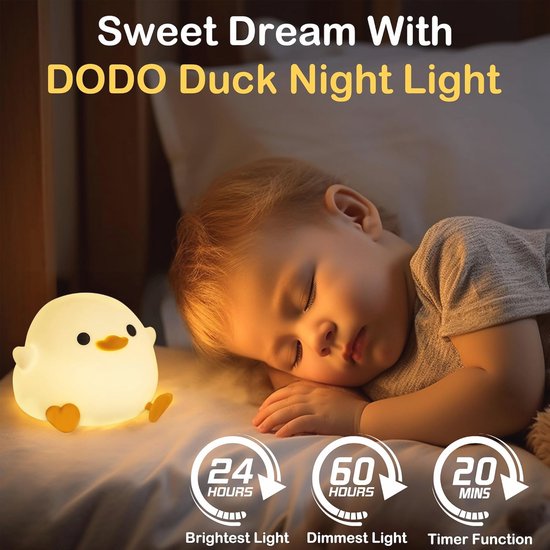 Leuke Dodo Eendenlamp - Squishy Siliconen Nachtlampje voor Kinderen - Oplaadbaar - Timer & Dimmer - Perfecte Geschenken voor Slaapkamer van Merkloos — afbeelding 5
