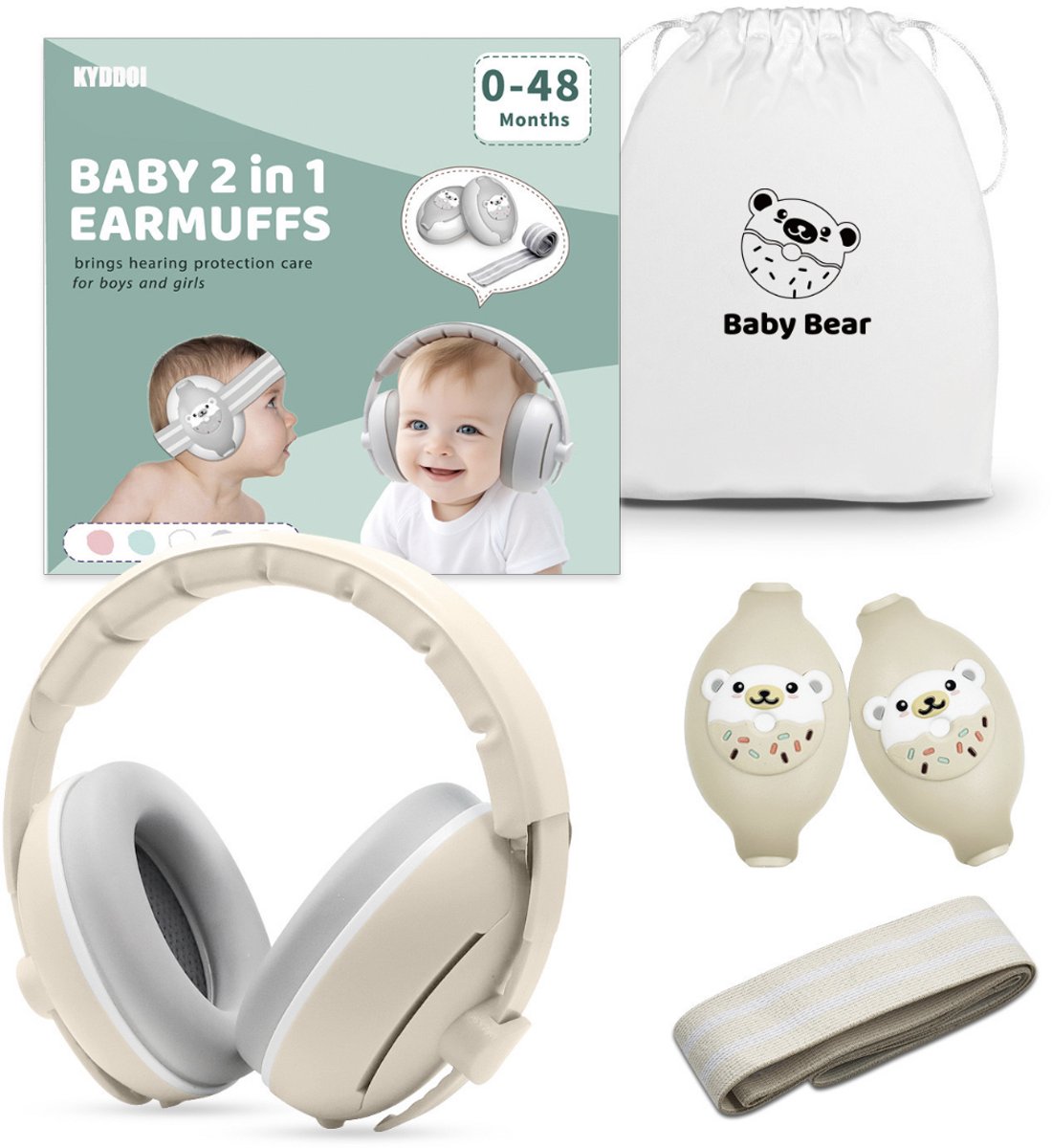 KYDDOI 2-in-1 Baby Gehoorbescherming - baby Gehoorbeschermers - Gehoorbeschermer kinderen - Geschikt voor Baby en Peuter vanaf 3 maanden - Oorbeschermers kinderen - Oorkappen baby - 25dB NNR - Geel