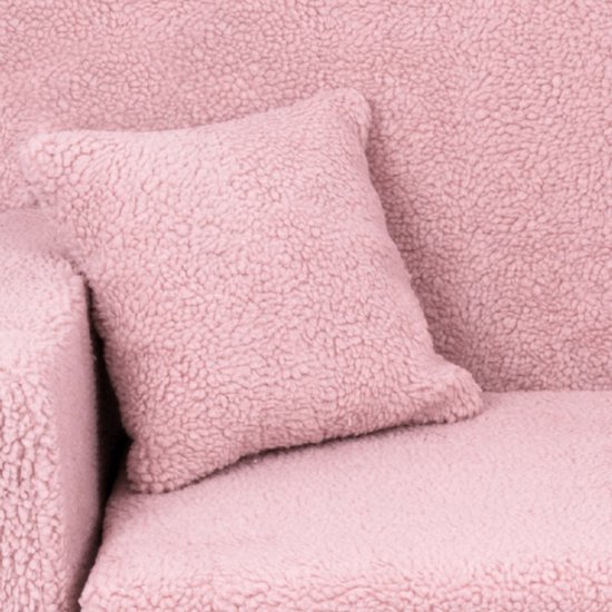 Flumi opvouwbare mini kindersofa van teddy stof - zachte kinderbank met uitklapfunctie en afneembare hoes, roze van Merkloos — afbeelding 4