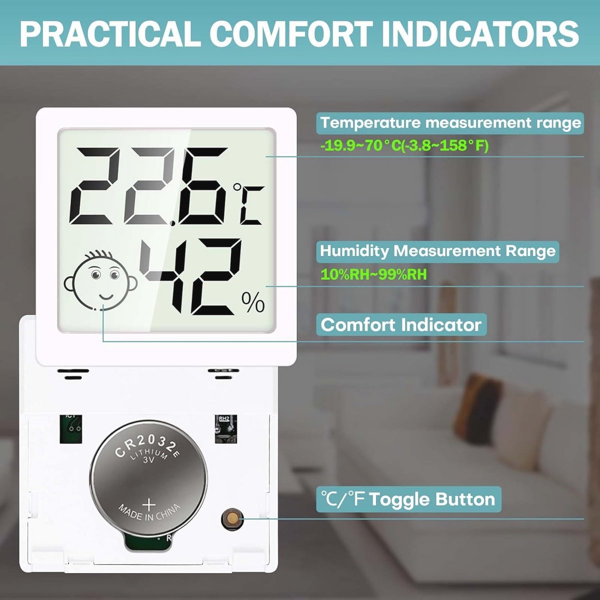 Digitale Thermometer en Hygrometer Set voor Binnen, Mini Luchtvochtigheidsmeter, Ruimte Thermometer voor Woonkamer, Kantoor, Babykamer, Broeikas (6 Stuks) — cadeau in Cadeau-ideeën - foto 3