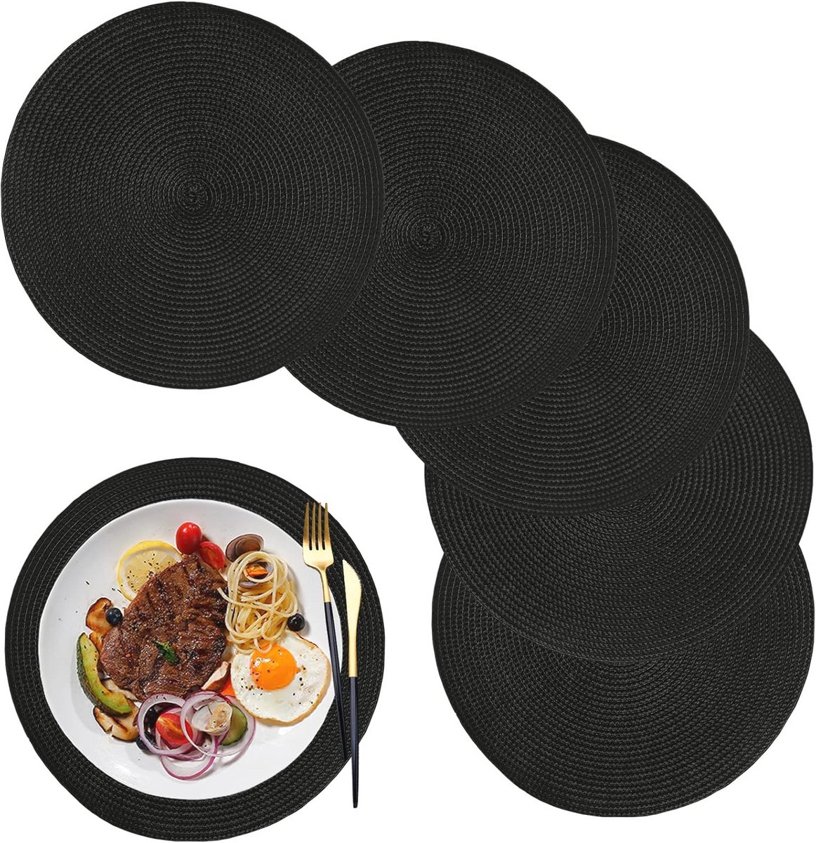 Ronde Placemats voor Eettafel Set van 6 - Wasbare en Hittebestendige Tafelmatten