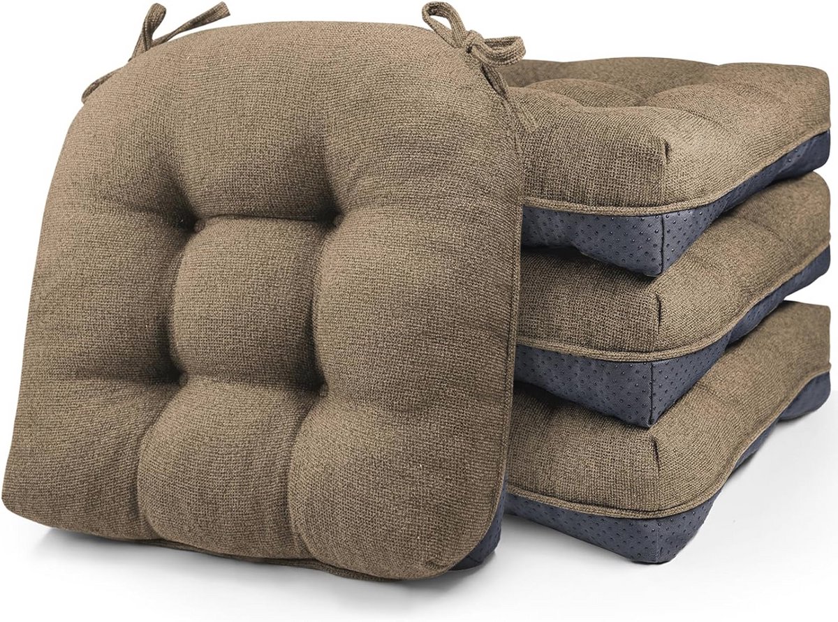 Set van 4 Traagschuim Stoelkussens voor Eetkamerstoelen - Antislip en Verstelbare Band