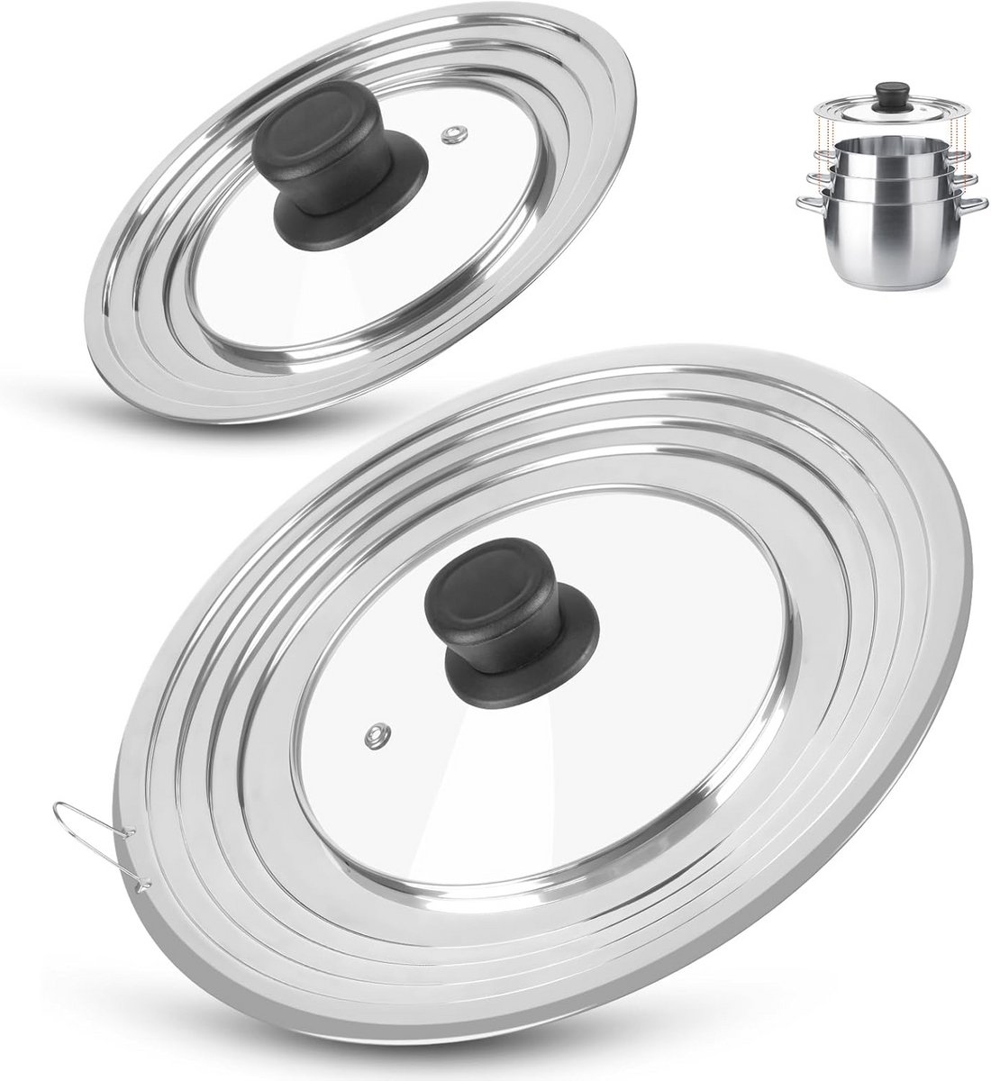 Universele Pannendeksels Set van 2 - Glazen Deksels voor Pannen en Potten 16-32 cm