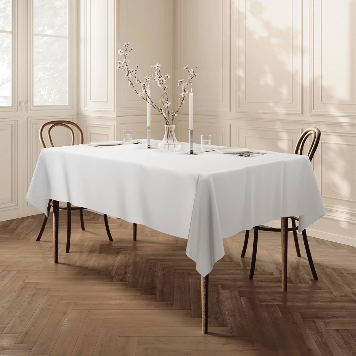 Rechthoekig Tafelkleed van Vuilafstotend Polyester - 140 x 240 cm - Wit