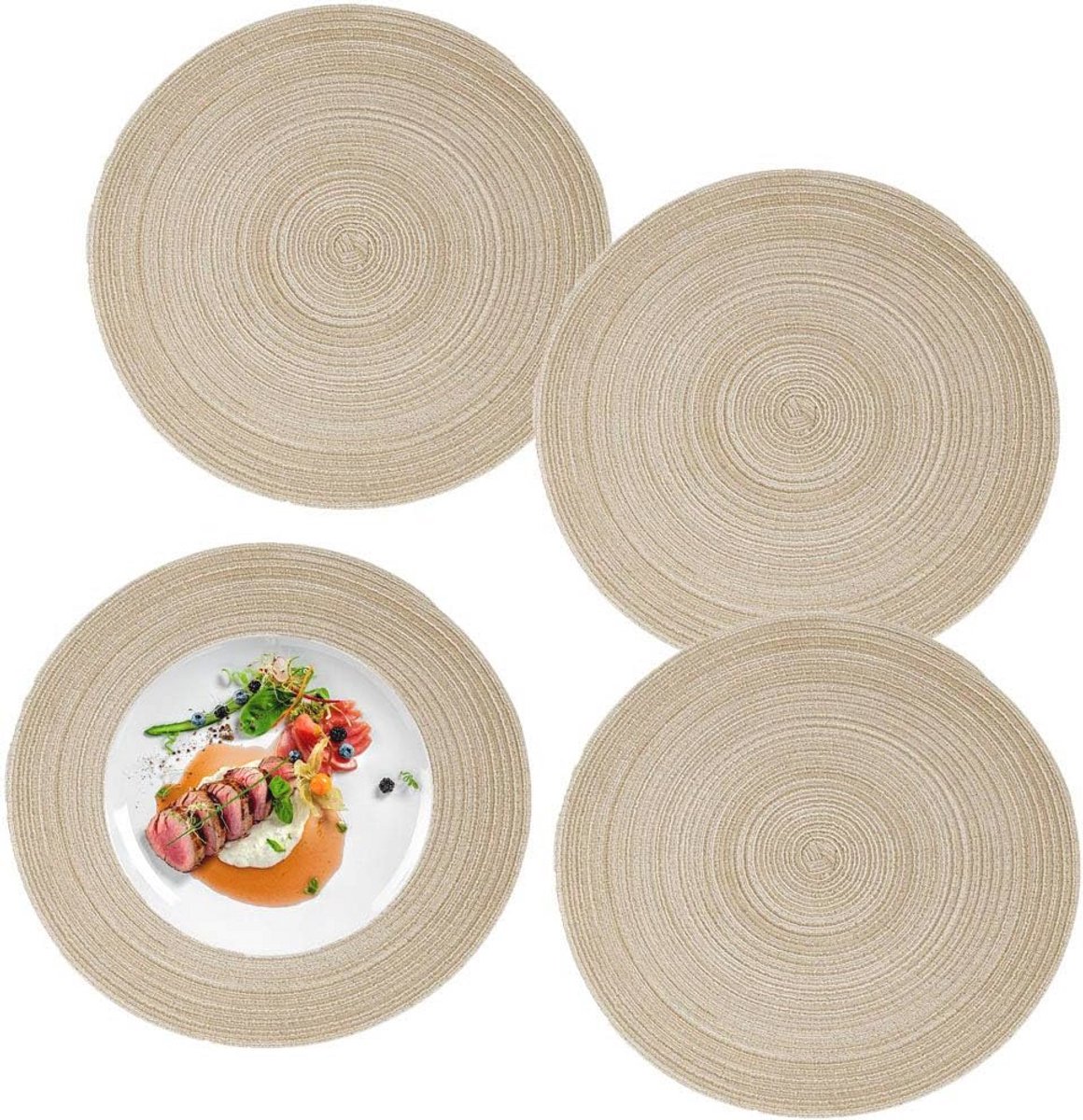 Ronde Katoenen Placemats - Antislip wasbare placemats voor Eettafel en Buiten, 4 Stuks