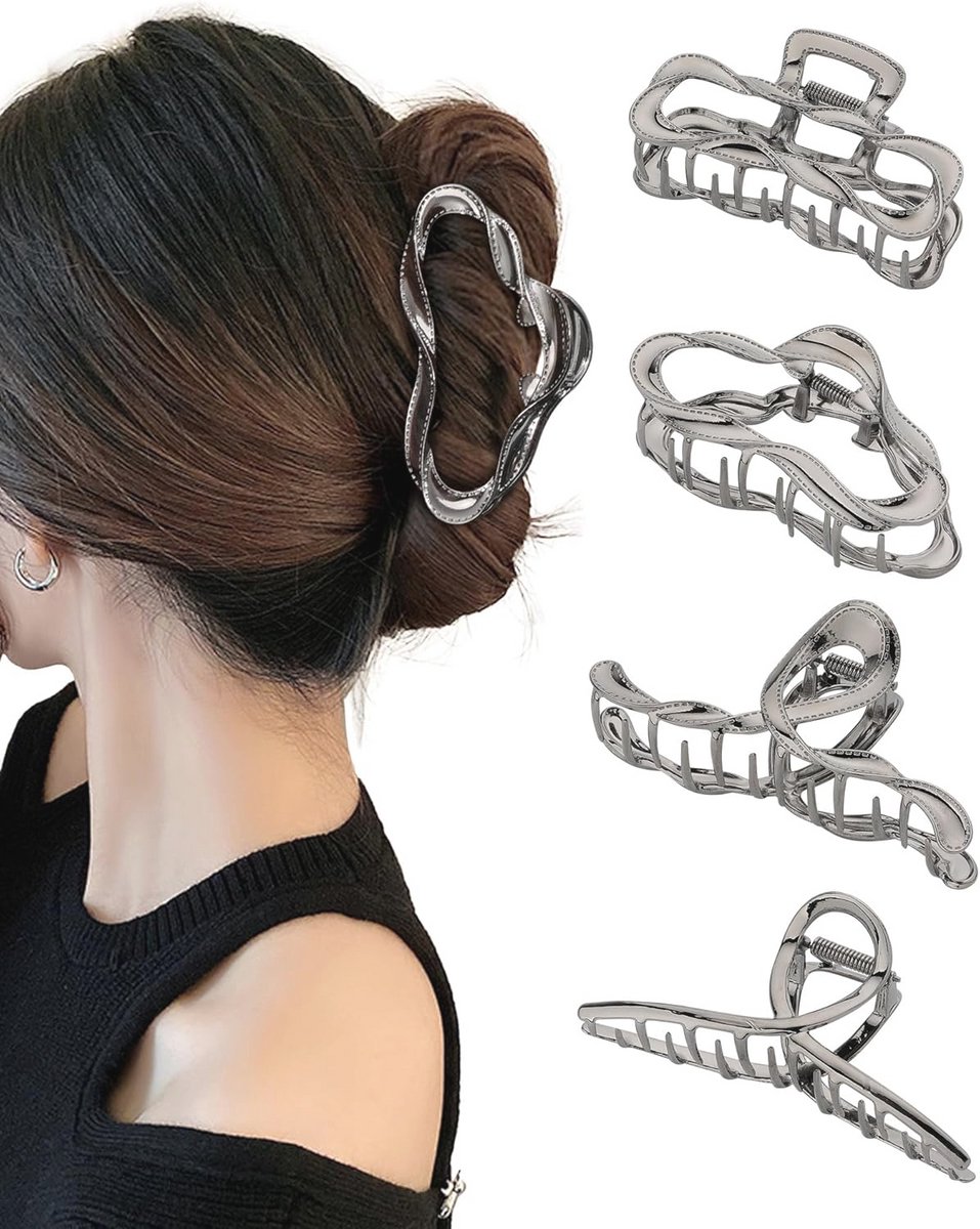 4 Stuks Metalen Haarklemmen voor Dames - Grote Haarspelden en Clips voor Dik Haar