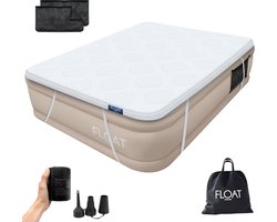 FLOAT - 2 Persoons luchtbed met (5 cm) Foam Topper - 203x152x46 cm - Opbergzakken, draagtas en reparatiekit - Zelfopblazend Twee persoons luchtmatras - Ingebouwde elektrische pomp - Stevig Logeerbed - CloudSpring - Beige