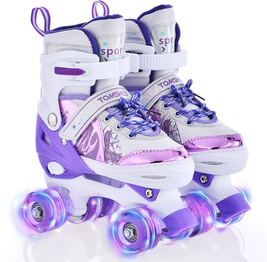 Patins à Roulettes Réglables Enfants – 8 Roues Clignotantes – Roulements ABEC7 – Taille S/M (27-37) – Doublure Lavable