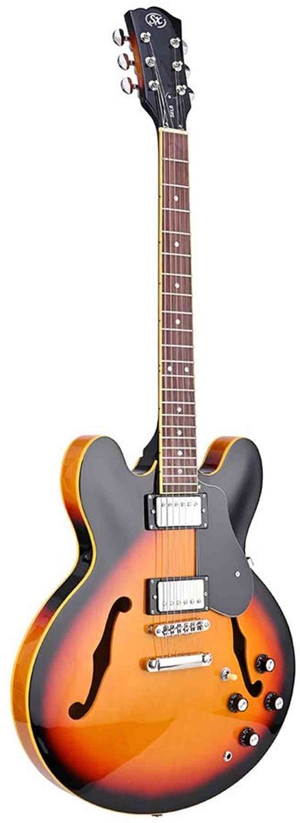 SX SEL6/VS archtop gitaar – 2 humbuckers, esdoorn body, Vintage Sunburst + gigbag