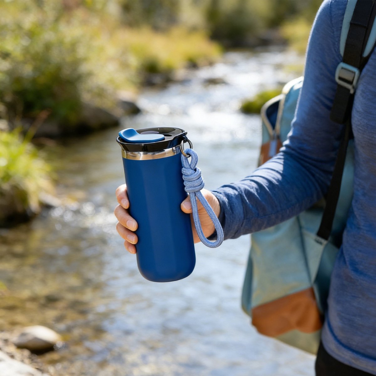 Thermosbeker - Vacuüm Geïsoleerde Koffiemok - Dubbelwandige RVS Reismok - Koffiebeker To Go - Travel Mug voor Koffie en Thee - Lekvrije Beker met Drinkdeksel - Theebeker - Makkelijk Reinigen - Voor Onderweg Kantoor en Auto - 500 ML - 17 fl oz - Blauw — cadeau in Koken & Dineren - foto 5