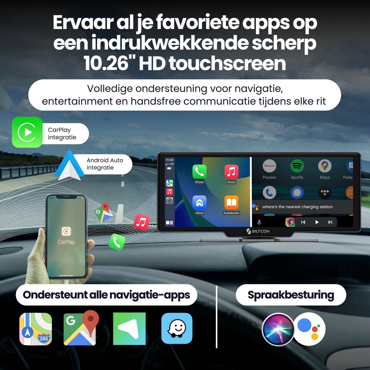 CarPlay Android Auto scherm 10.26 inch draadloos universeel touchscreen navigatie handsfree bellen - Afbeelding 3