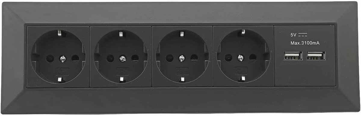 Stekkerblok met 4 Stopcontacten en 2 USB Poorten - Praktische Tafelcontactdozen