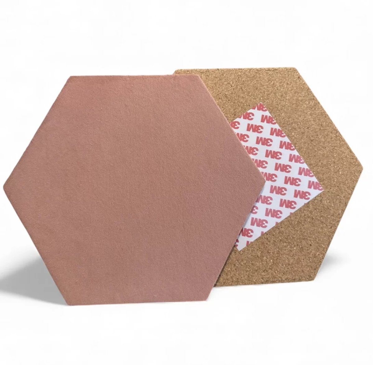 Prikbord | Kurk | Zeshoekig | 20 x 20 | Roze (zalm) | velours stof |