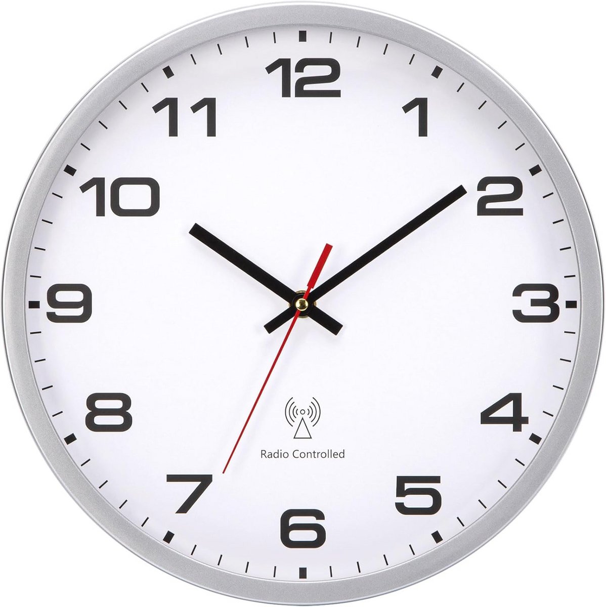 Radiogestuurde Wandklok 25 cm - Zilver Zwarte Vintage Klok voor Keuken, Slaapkamer en Woonkamer