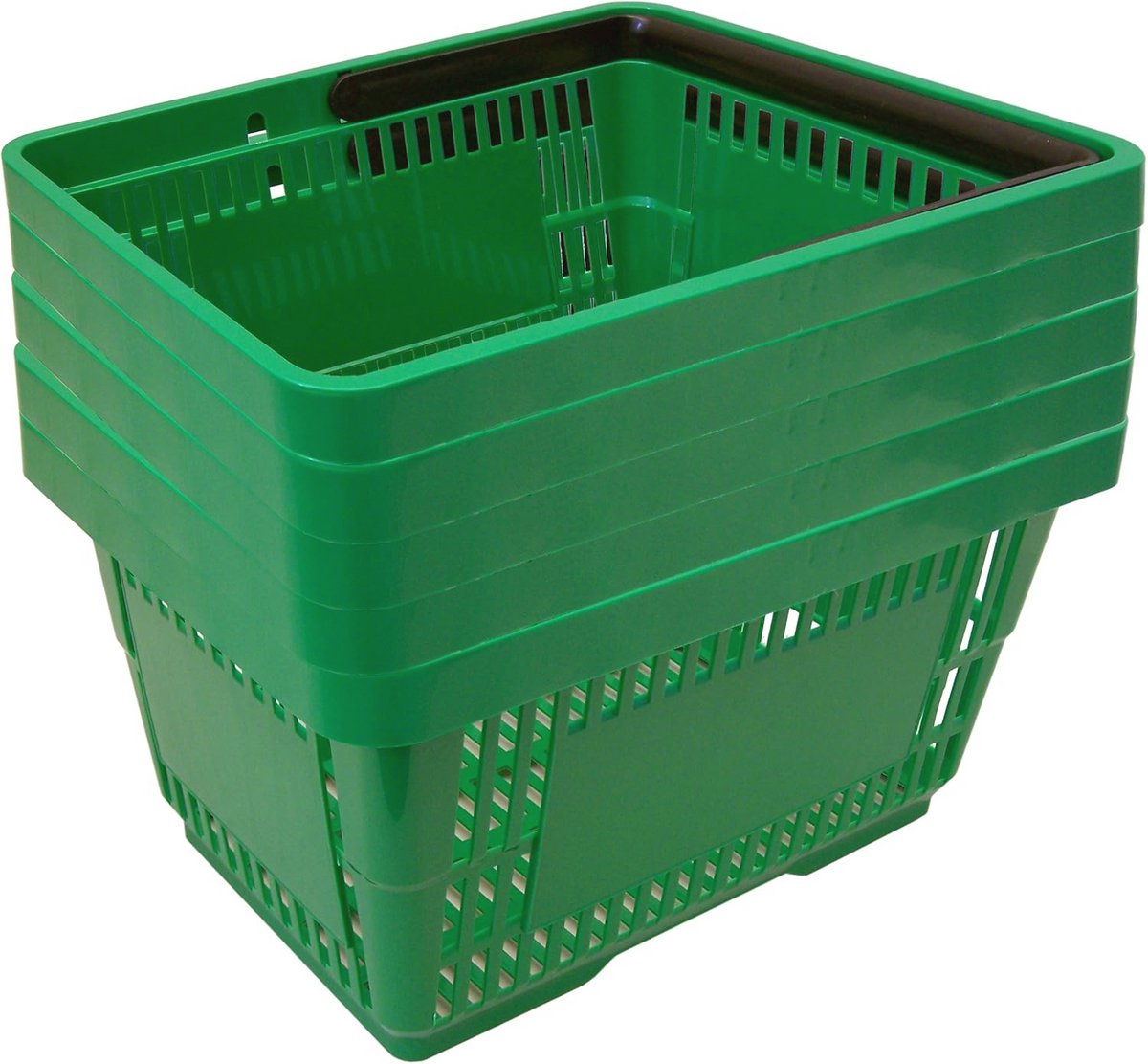 Kunststof winkelmandjes 20 liter stapelbaar groen - 5 stuks met handvatten