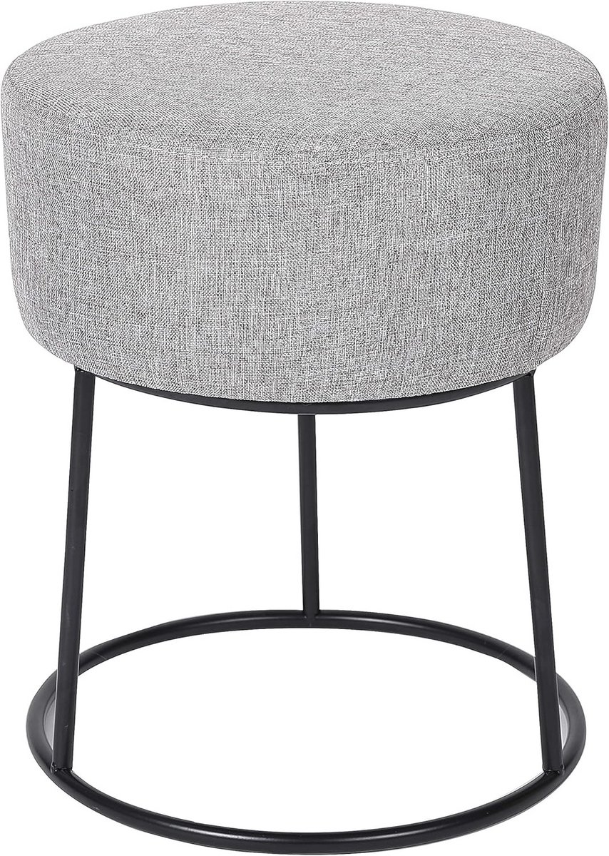 Grijze linnen voetenbank - compacte ronde ottoman voor woonkamer, slaapkamer en kinderkamer
