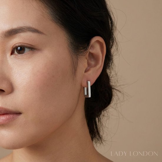 Lady London – Boucles d'oreilles – Rectangulaire – RVS – Couleur argent – 1 paire