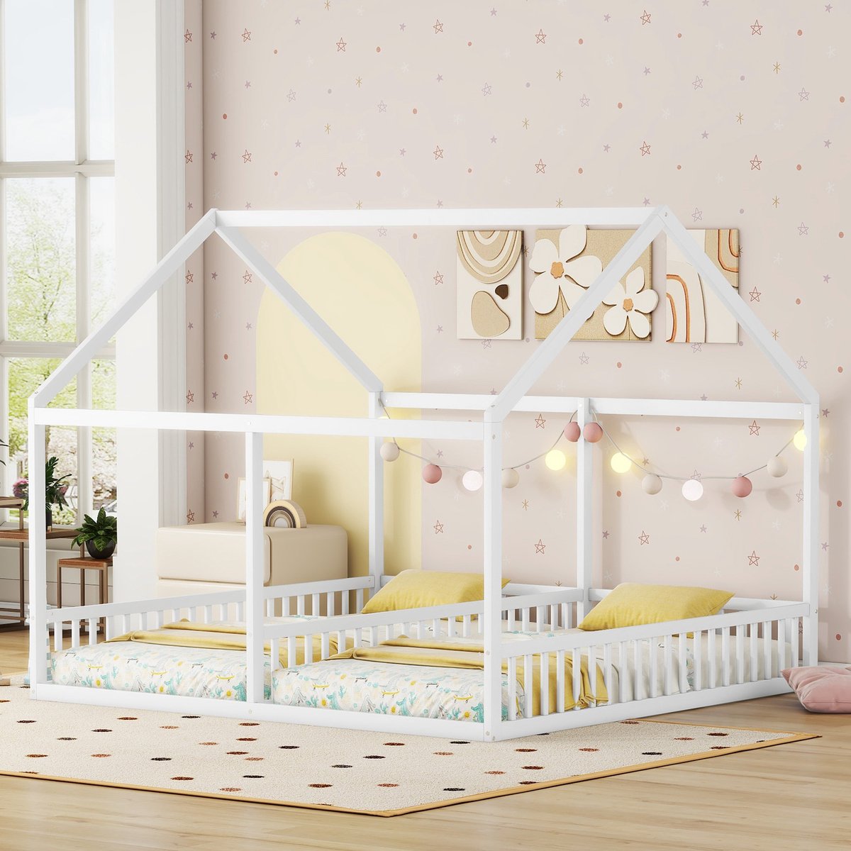 REDOM Ledikant 90x200 cm – 2-in-1 huismodel met beschermrails – Massief grenen/MDF – Wit – Kindvriendelijk