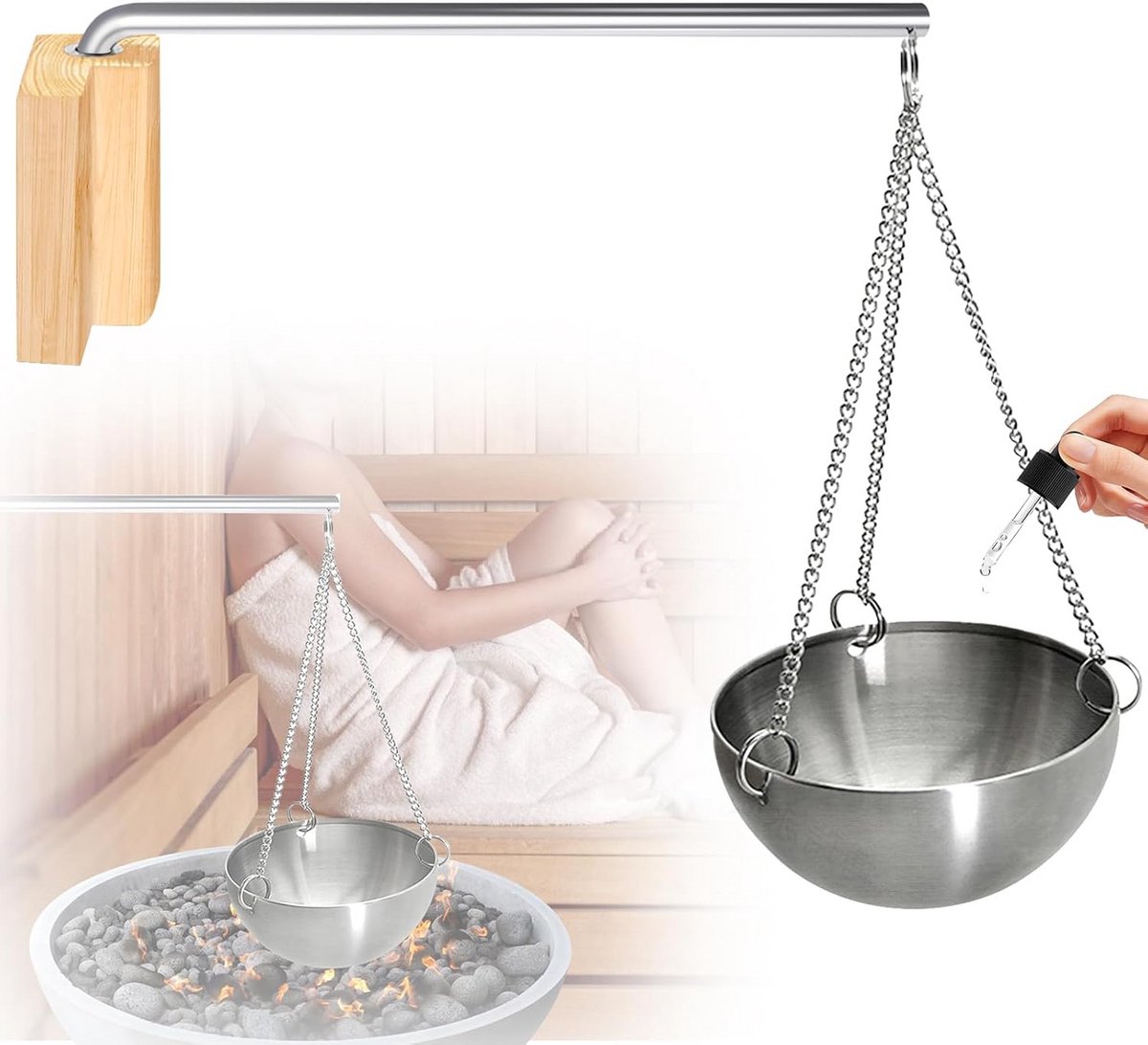 Aromakom voor Sauna met Houten Accessoires - Roestvrij Staal