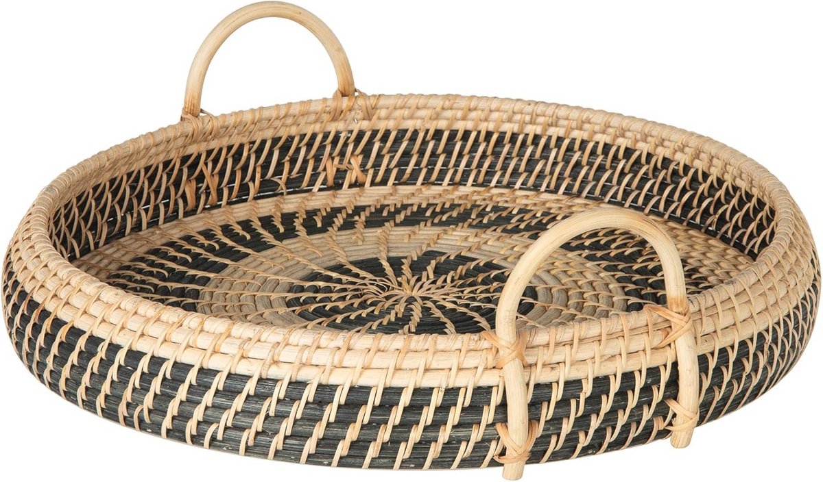 Ronde rotan dienblad en ontbijtlade, natuurlijk en zwart