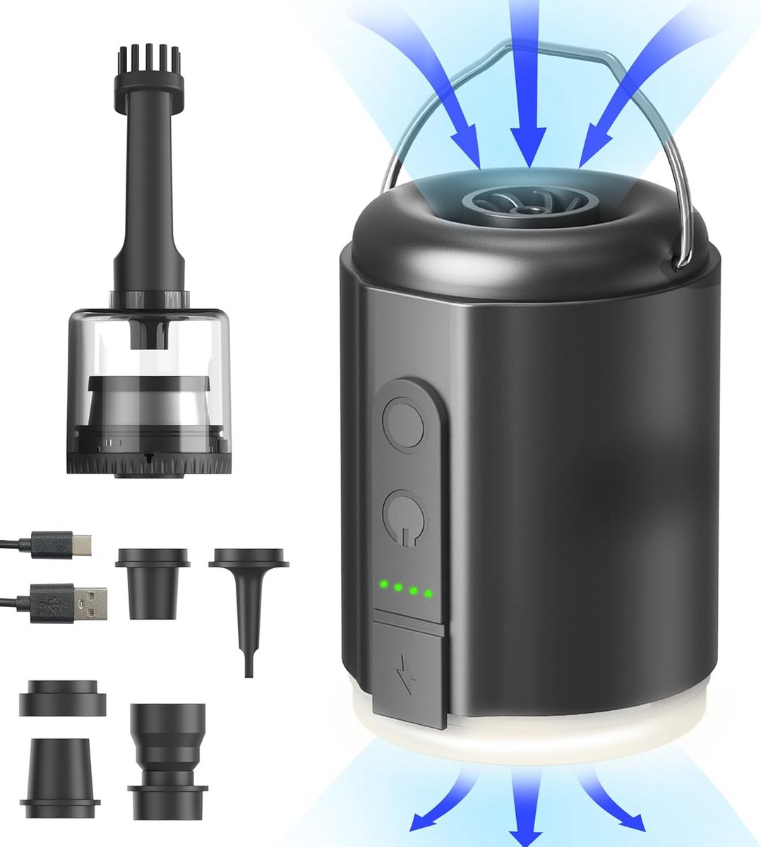 Draagbare Mini Elektrische Luchtpomp voor Opblaasbare Voorwerpen, 5.2 KPa Oplaadbare Luchtpomp met Kampeerlamp en Stil Geluid voor Zwembadspeelgoed