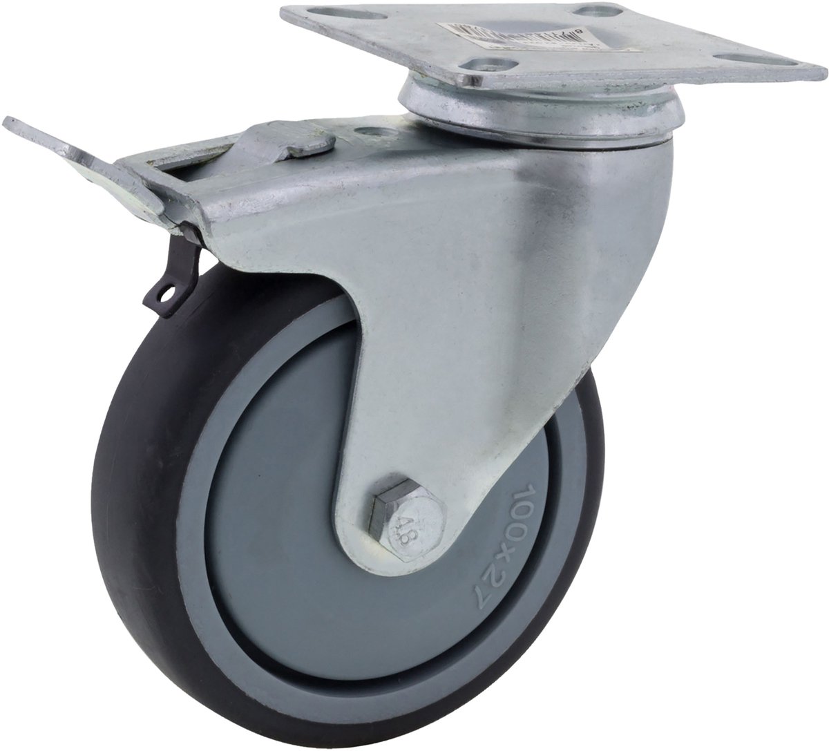 Apparaatzwenkwiel - kogellager - met wielvastzetter - max 60 kg - 100 mm - verzinkt