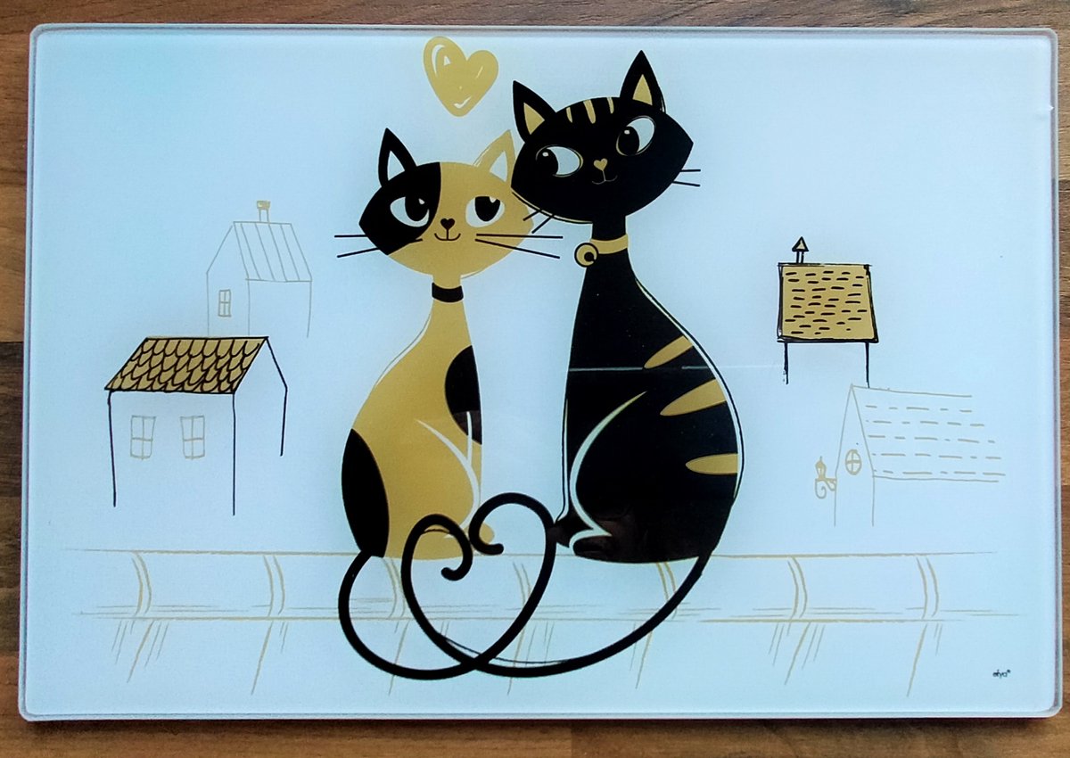 Snijplank met Poezen opdruk - Glazen snijplank 20 x 30 cm