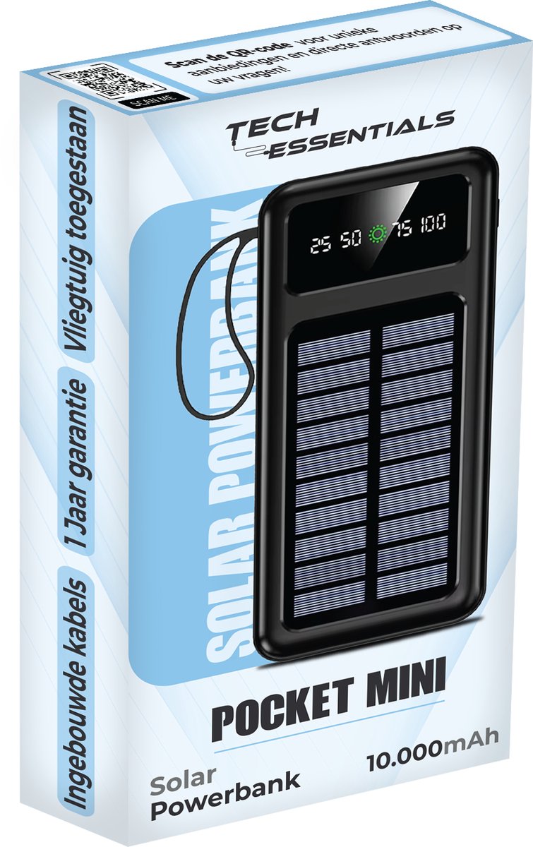 ReBuild Official Mini Solar Powerbank 10000 mAh met Ingebouwde Kabels - ReBuild Official - €61,90