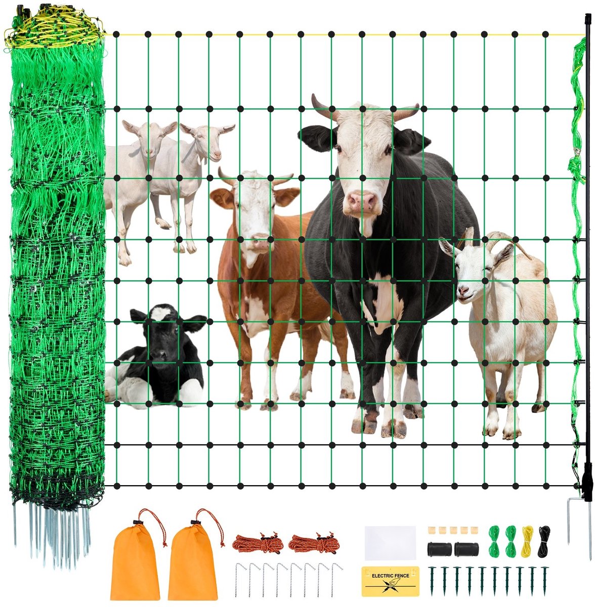 Elektrisch Hekwerk - Afrasteringsnet - 127 cm Hoog - 49 m Lang - Met Palen En Haringen - Gaasnet - Voor Schapen, Geiten, Varkens En Honden - Tuin En Boerderij