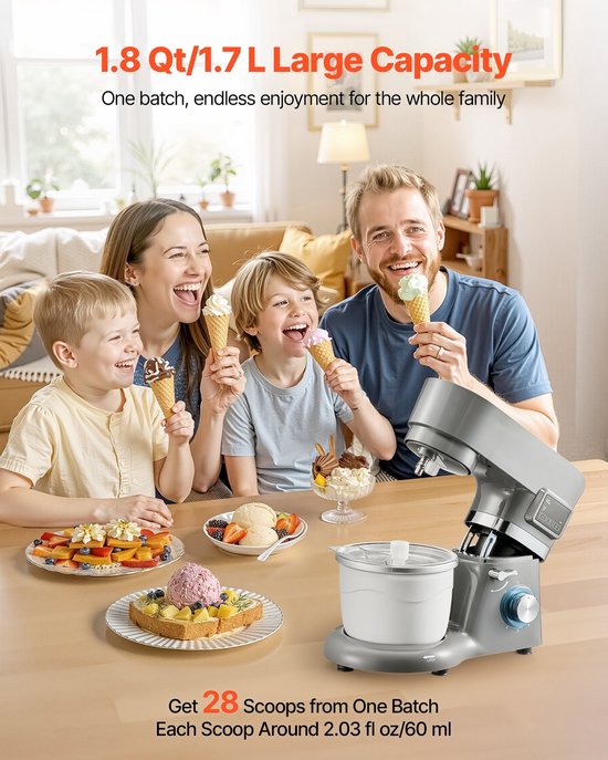 Keukenmixer - Staande Mixer - 6 Snelheden - LED-Display - Timer - Roerpeddel & Deeghaak - Spatbescherming - 1400W - Grijs — afbeelding 4