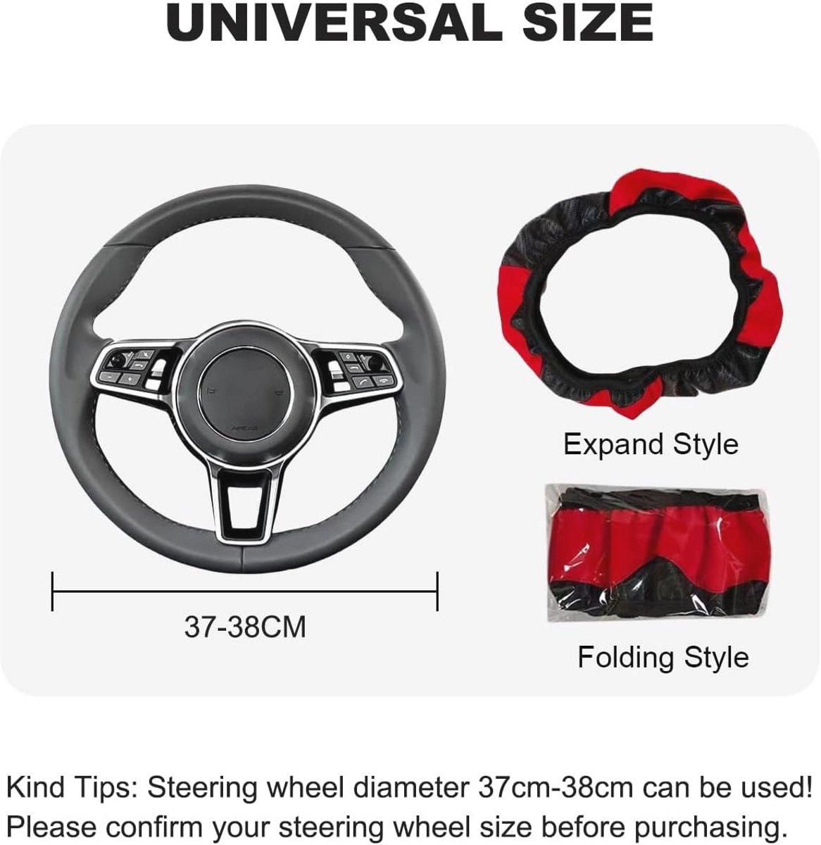 Universele Leren Stuurhoes voor Auto - Antislip, Ademend, Microvezel, 37-38 cm, Zwart/Rood – foto 7