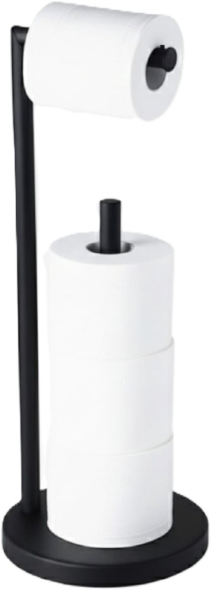 DISEV® - WC rolhouder - Stainless wc rolhouder staand - Toiletrolhouder - WC rolhouder zwart - Toiletrolhouder en reserverolhouder - RVS - Geschikt voor 3+1 WC papier rollen - 2 in 1