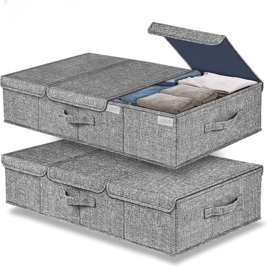 OUTBROS Set van 2 opvouwbare opbergdozen met deksel, voor kleding, dekens, dekbedden, grijs, 45 x 35 x 25 cm