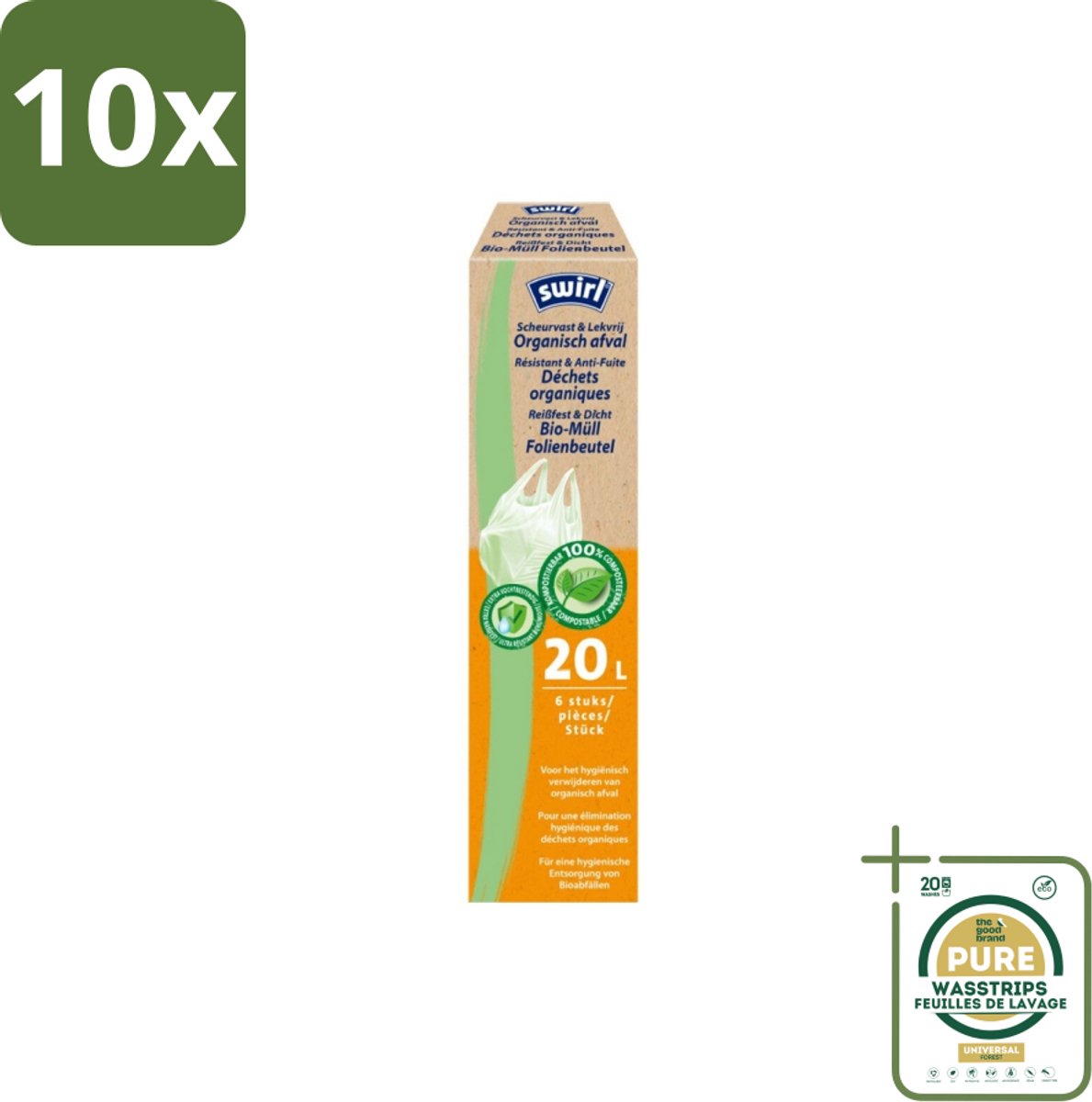 10 x Swirl – Pedaalemmerzakken – Bio – 20 L – 6 zakken - Grootverpakking - Koffiezetapparaat