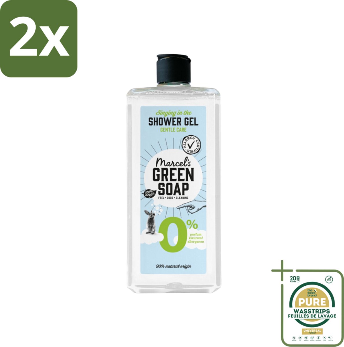 Marcel’s Green Soap – Douchegel – 0% Parfum en Kleurstof – 300 ml - Voordeelverpakking - 2 stuks - Hypoallergenisch - Gevoelige huid