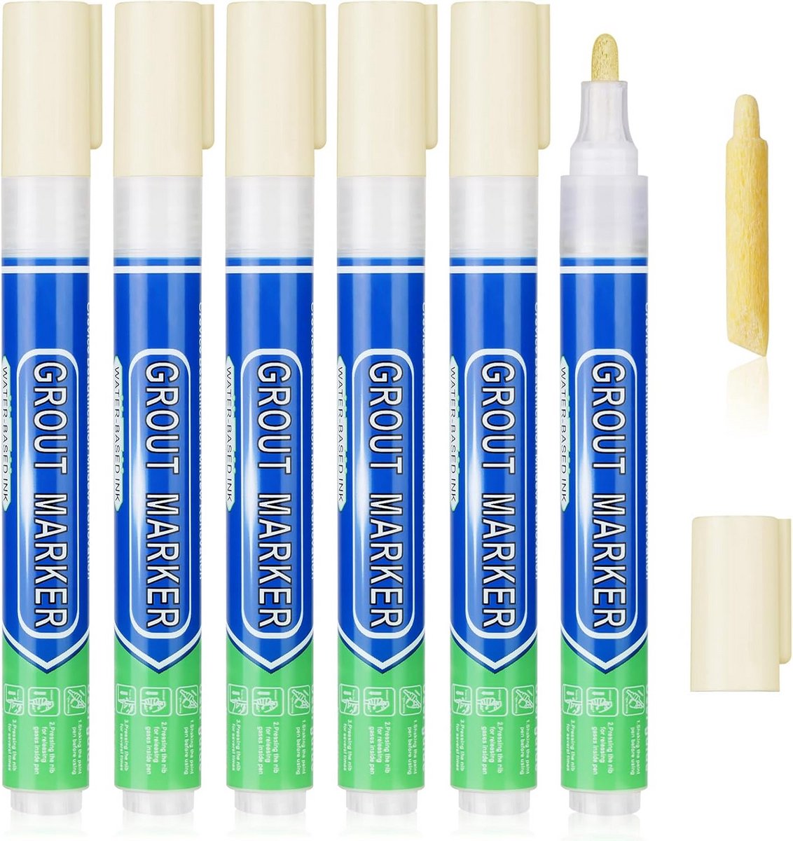 Voegenstift Tegels - Voegpen Mortel Reparatie - Tegels Opfrissen - Waterdicht Schimmelwerend - 6 Stuks - Gebroken Wit