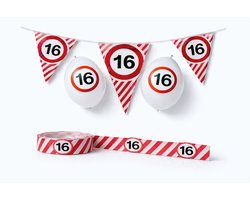 3BMT® 16 jaar verjaardag versiering - pakket - slinger, ballonnen en afzetlint