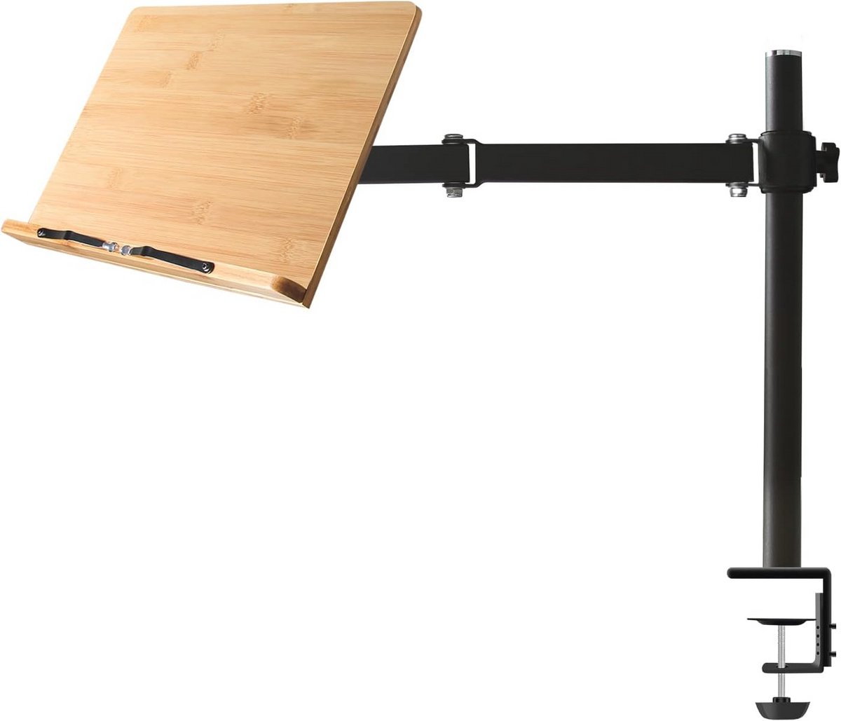 Verstelbare boekenstandaard voor handsfree lezen - Bamboe en metaal, 33,5 x 23,4 cm